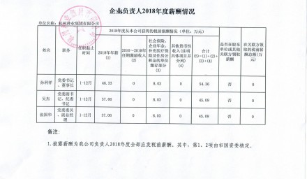 企業(yè)負(fù)責(zé)人2018年度薪酬情況公告