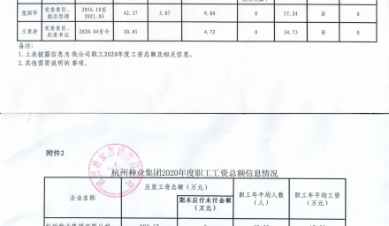 杭州種業(yè)集團(tuán)企業(yè)負(fù)責(zé)人2020年度薪酬信息情況及杭州種業(yè)集團(tuán)2020年度職工工資總額信息情況