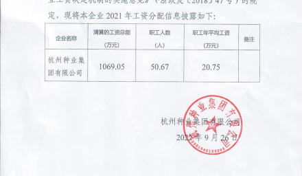 杭州種業集團有限公司工資分配信息披露